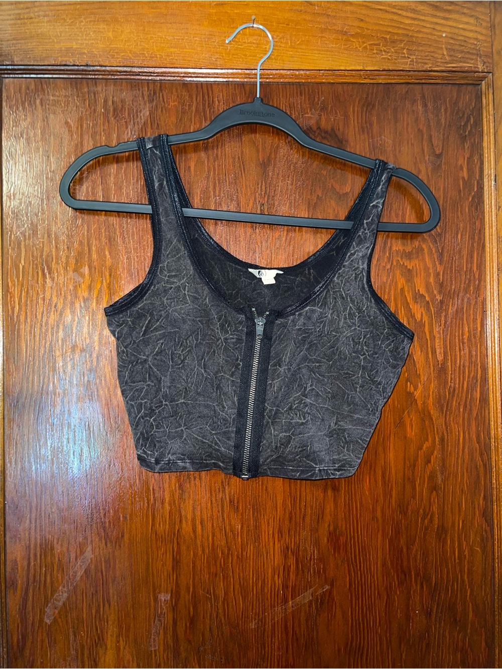 Volcom Black Washed Cropped Zip Tank